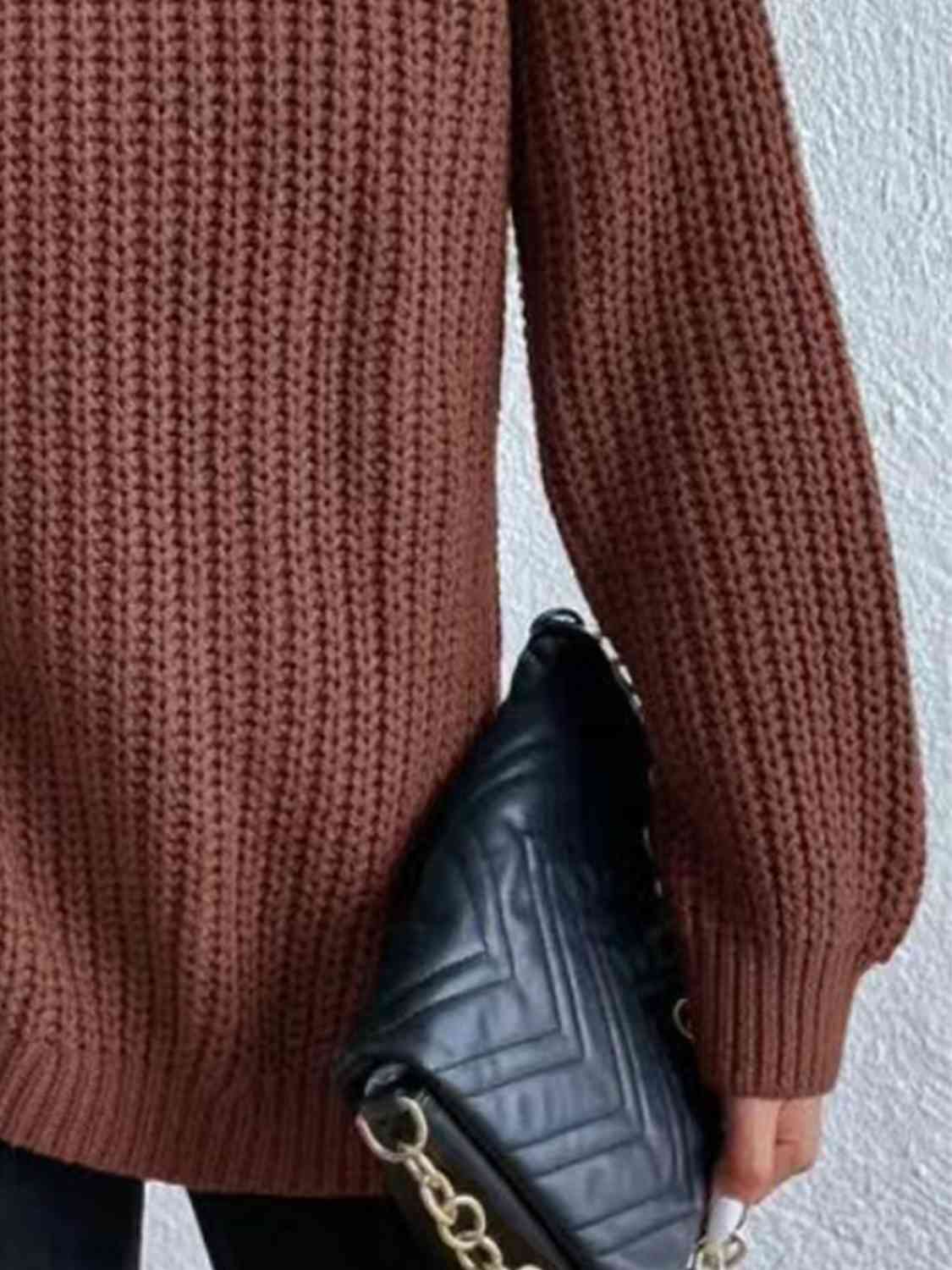 Angela Pull Femme – Pull à Col Roulé Côtelé avec Fente Latérale Chic pour Automne/Hiver Élégant
