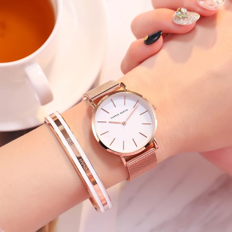 Mia - Ensemble montre et bracelet élégant avec bracelet en maille réglable