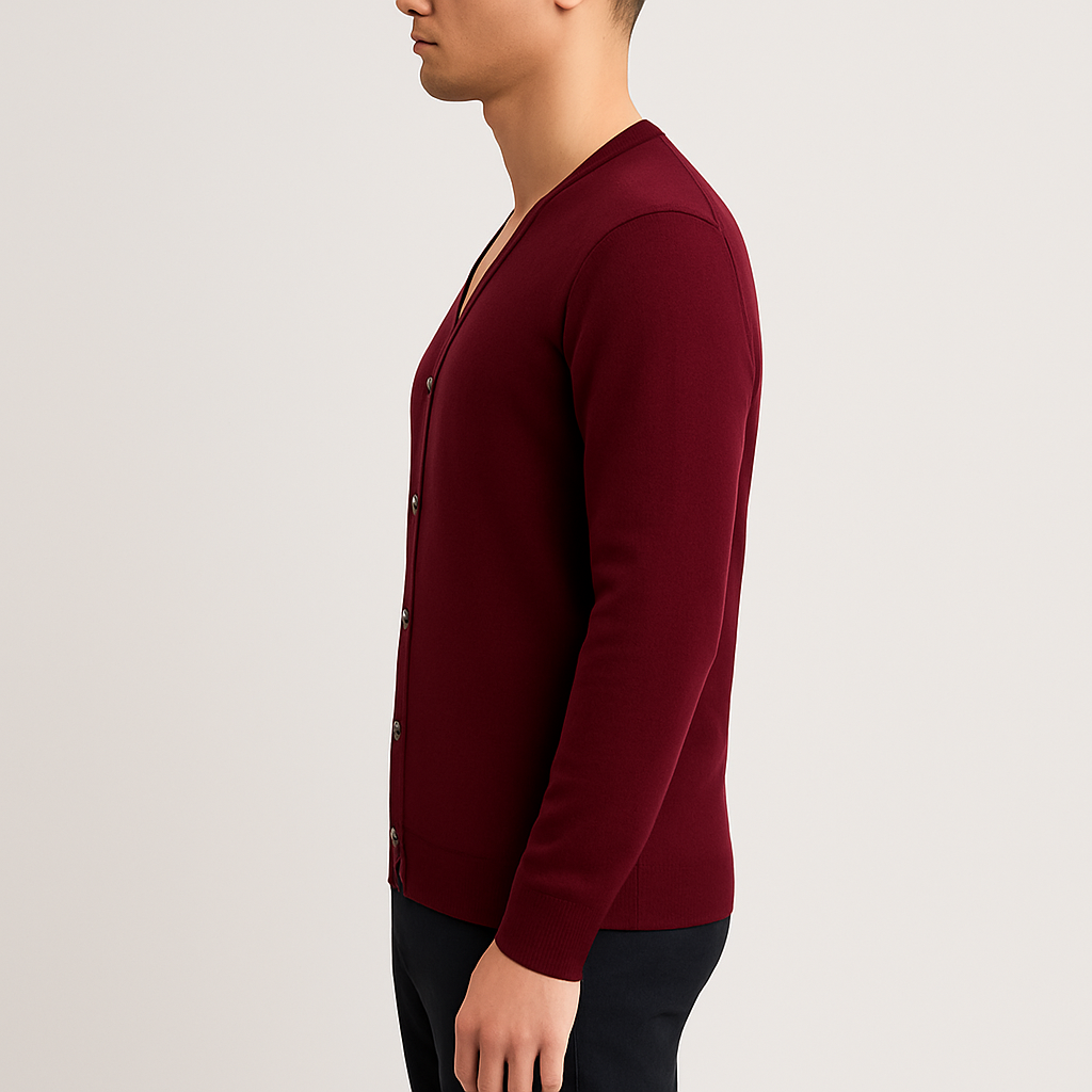 Bellivaro herre cardigan i bomuld – klassisk V-neck strik til hverdag og arbejde