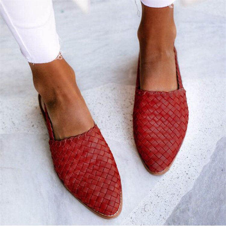 Leather Braided Moccasins Women's Shoes Woven Detail, Secure Ankle Strap, Comfortable Fit