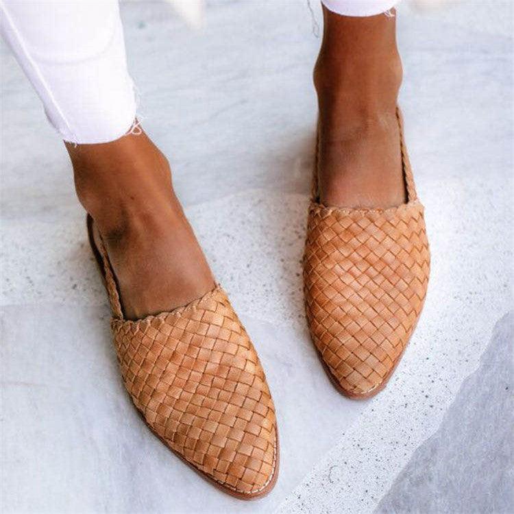 Leather Braided Moccasins Women's Shoes Woven Detail, Secure Ankle Strap, Comfortable Fit