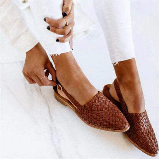 Leather Braided Moccasins Women's Shoes Woven Detail, Secure Ankle Strap, Comfortable Fit