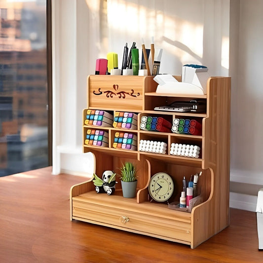 Holz Schreibtisch Organizer mit Schublade und mehreren Fächern