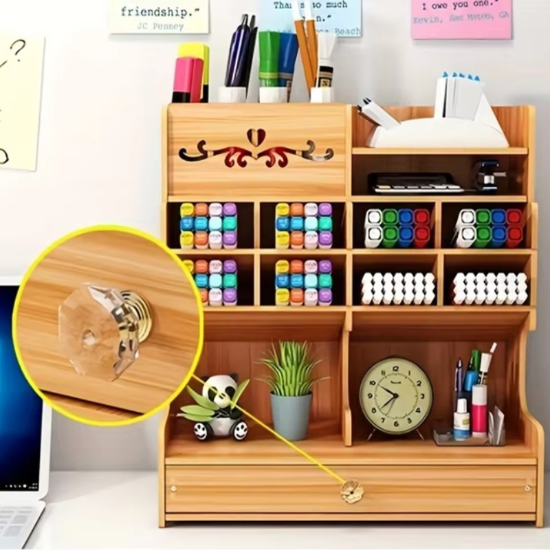 Holz Schreibtisch Organizer mit Schublade und mehreren Fächern