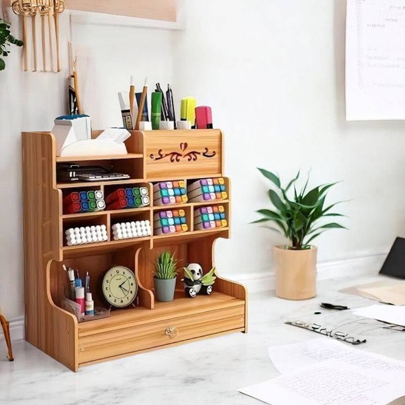 Holz Schreibtisch Organizer mit Schublade und mehreren Fächern