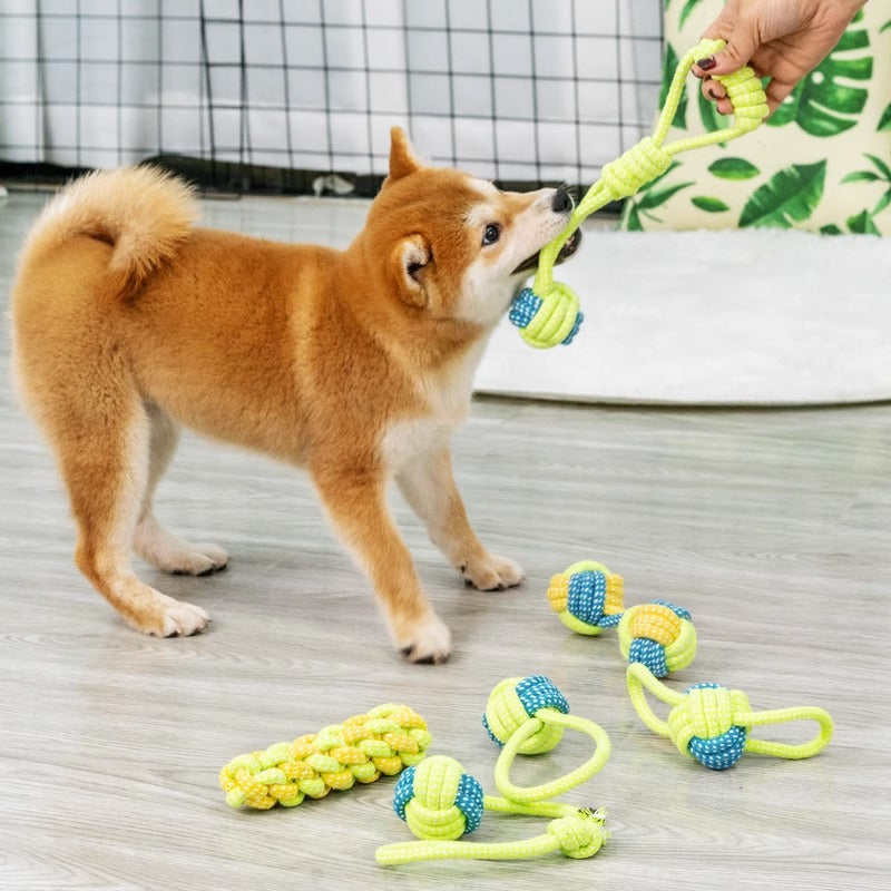 Dog Tugging Toy - Tug & Play Rope Ball-Ball with Loop 14.17 inches-Nora Luxe