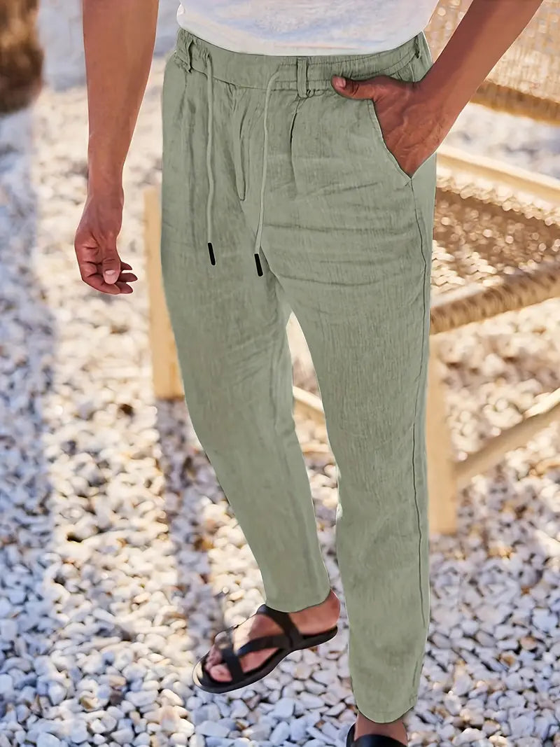 Manzo | Luftige Leinenhose mit Bindegürtel