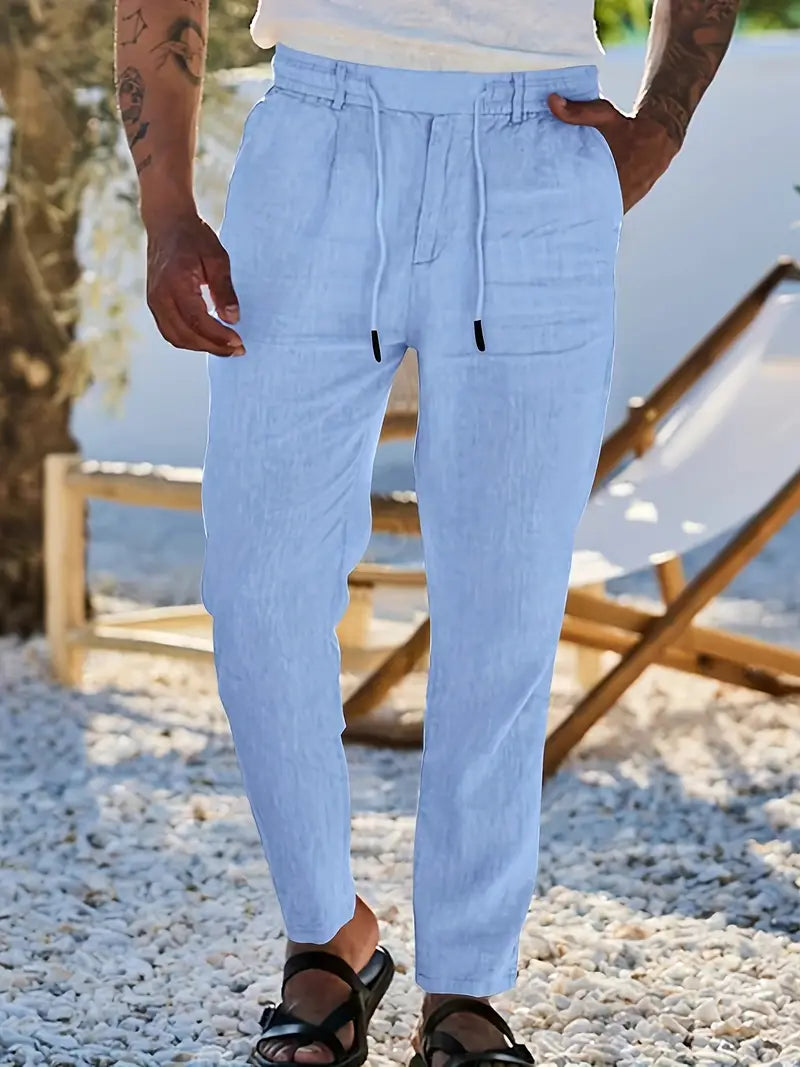 Manzo | Luftige Leinenhose mit Bindegürtel
