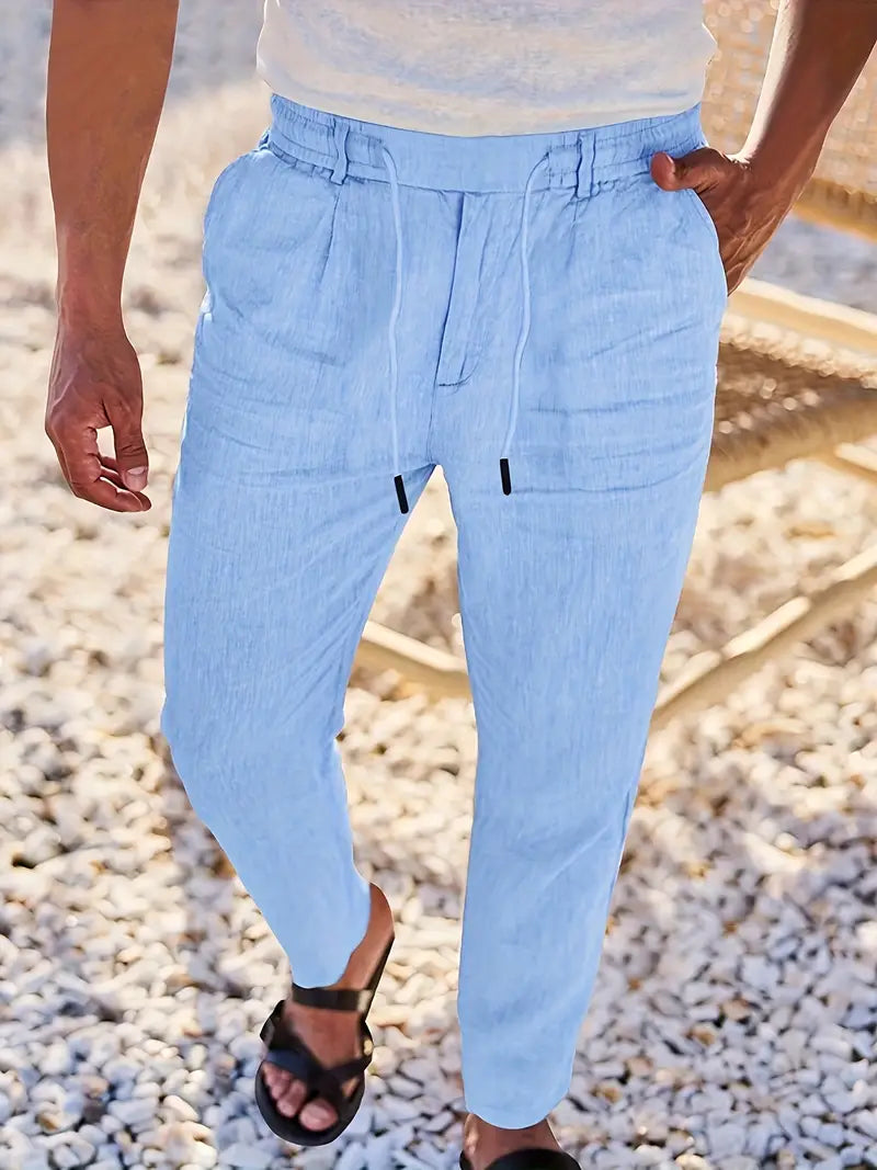 Manzo | Luftige Leinenhose mit Bindegürtel