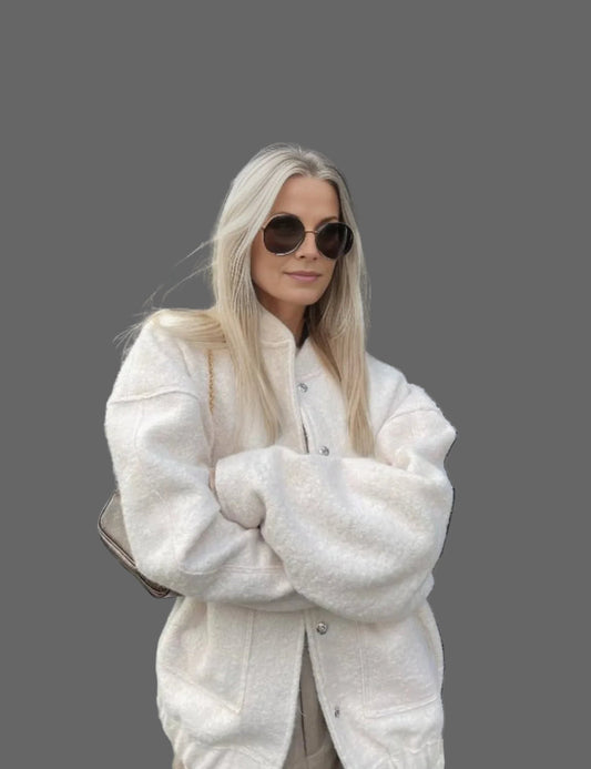 Leia Blouson Bouclé Femme – Veste Oversize à Texture Douce avec Design Minimaliste