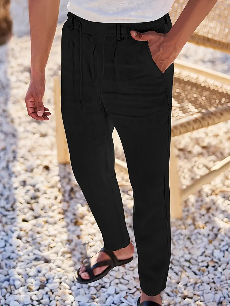 Manzo | Luftige Leinenhose mit Bindegürtel