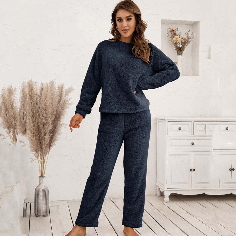 Elegant Top and Pants Lounge Set-Blue-S-State of Style