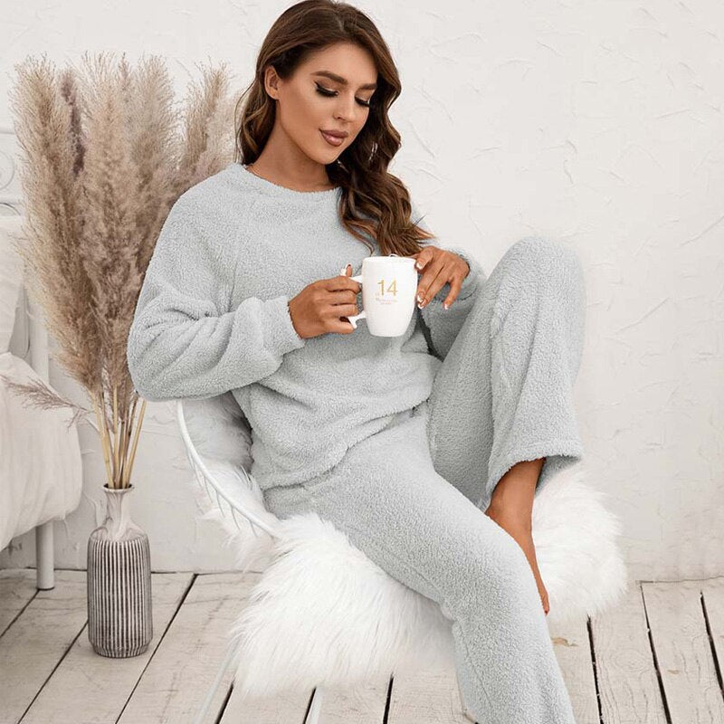 Elegant Top and Pants Lounge Set-Gray-S-State of Style