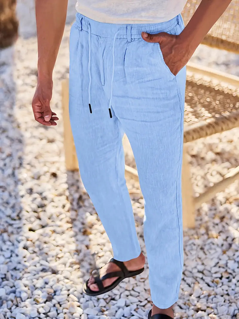 Manzo | Luftige Leinenhose mit Bindegürtel