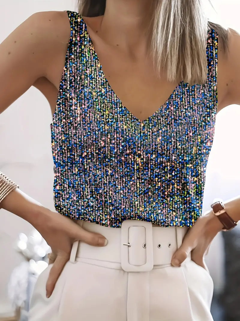 HAWA | Top Paillettes Col V - Éclat - Élégance - Confort-Shirts & tops-PARIS FEMME