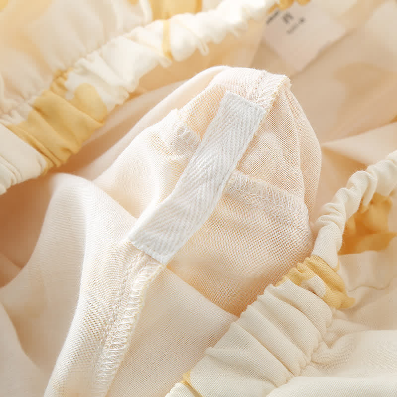 Pyjama Décontracté Élégant Femme à Feuilles de Ginkgo – Ensemble 2 Pièces Léger et Doux en Coton avec Noeud Décoratif et Coupe Ample