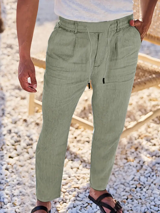 Manzo | Luftige Leinenhose mit Bindegürtel
