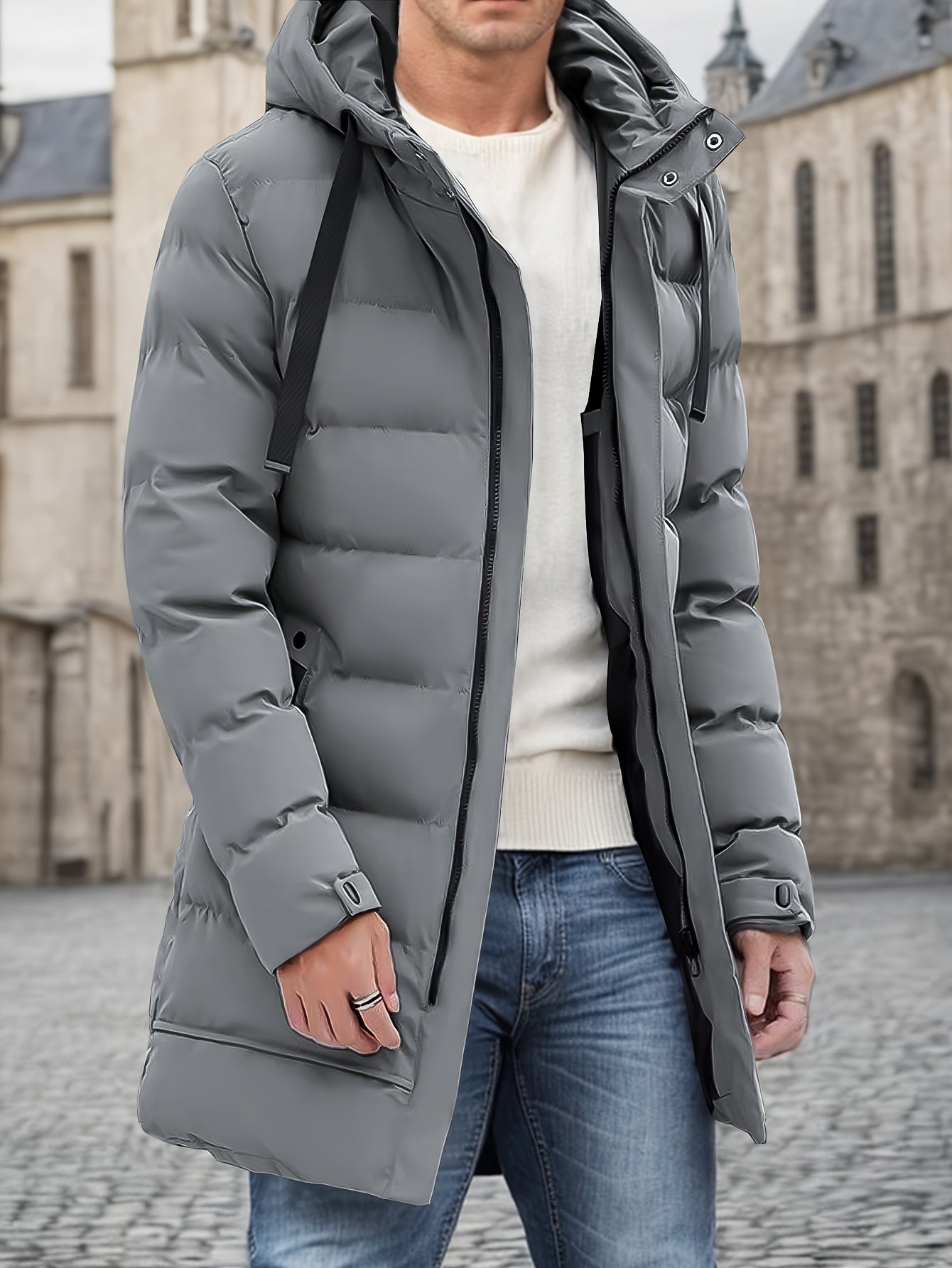 Hugo – Long manteau matelassé d’hiver à capuche homme