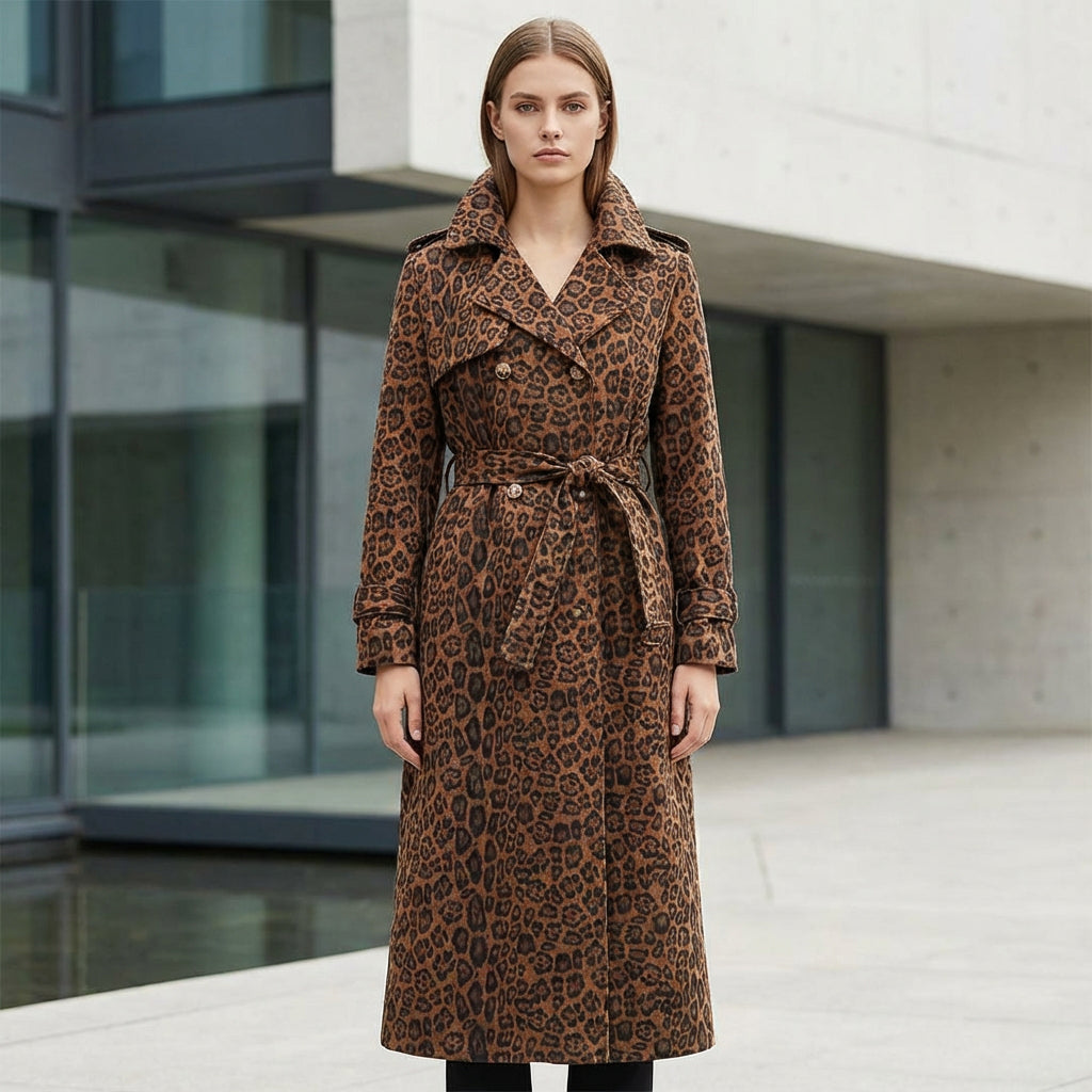 Start This Love Women’s Long Coat | Leopard Print, Belted Waist