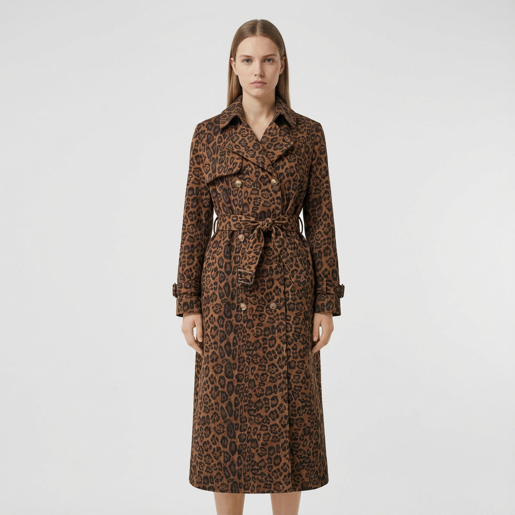 Start This Love Women’s Long Coat | Leopard Print, Belted Waist