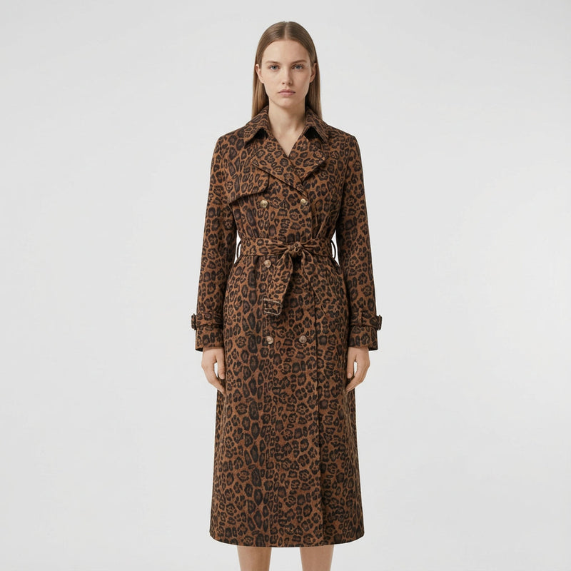 Start This Love Women’s Long Coat | Leopard Print, Belted Waist