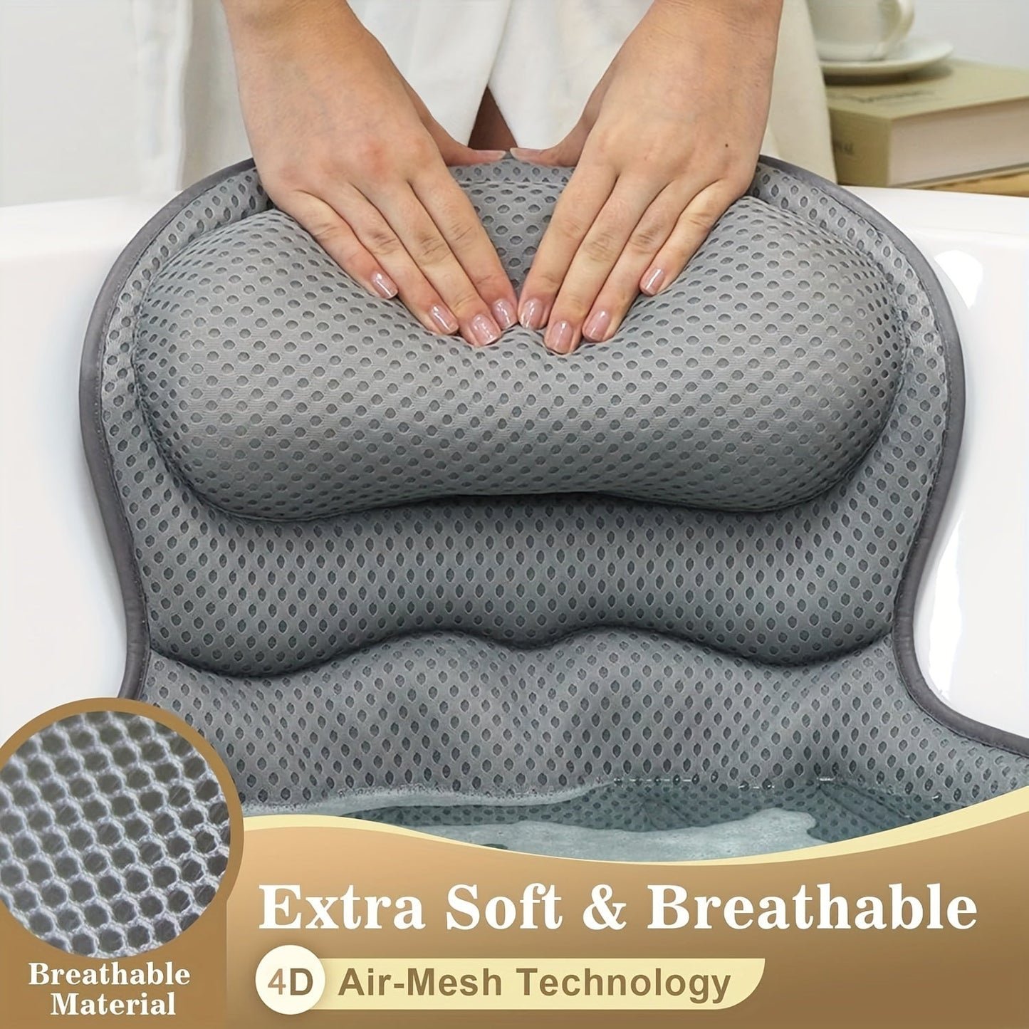Ergonomisk badkudde – nack- och ryggstöd, halkfri, snabbtorkande spa-tillbehör