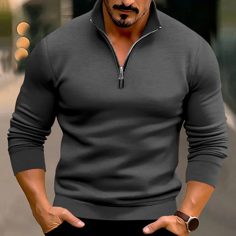 Heren Casual Zip Sweater met Opstaande Kraag