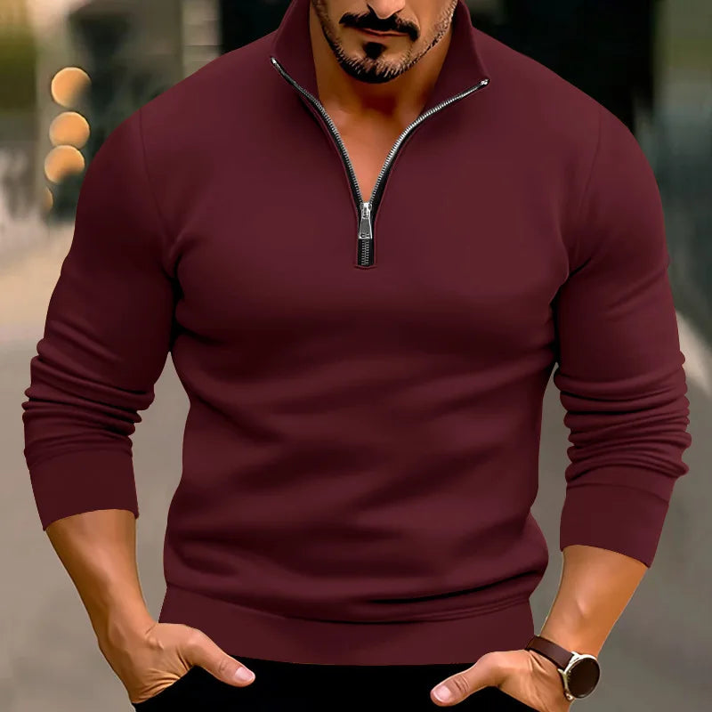 Heren Casual Zip Sweater met Opstaande Kraag