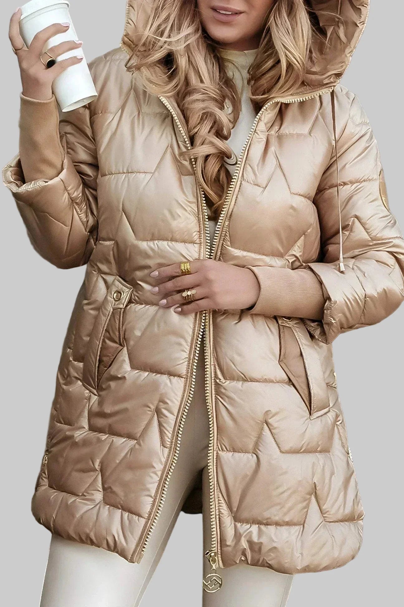 Elise | Elegant vinterkåpe med hette og vatter fôret