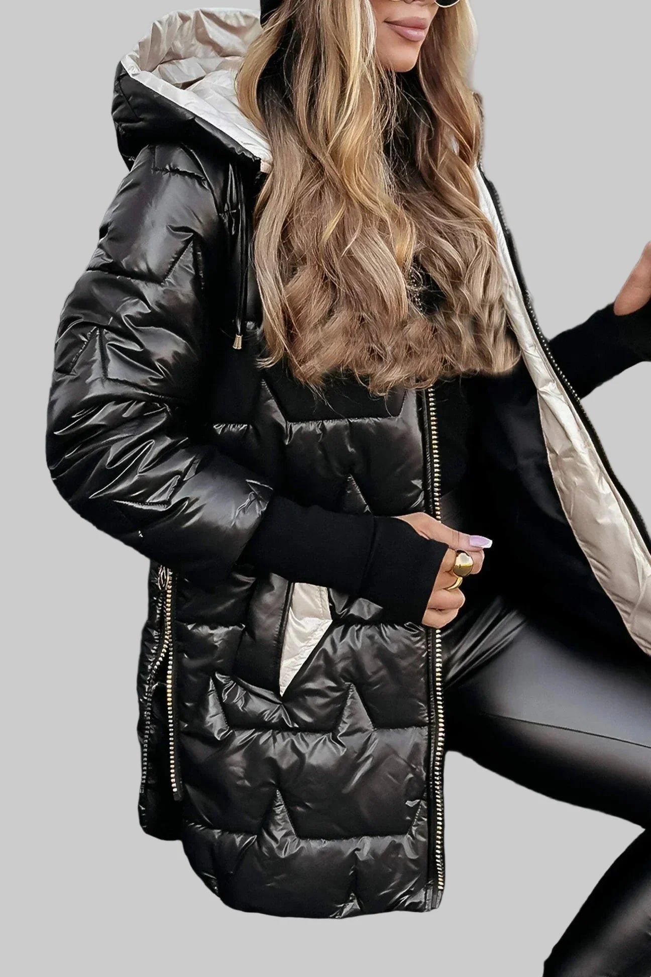 Elise | Elegant vinterkåpe med hette og vatter fôret