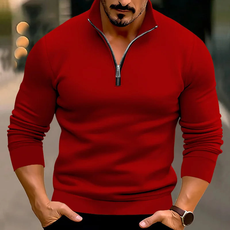 Heren Casual Zip Sweater met Opstaande Kraag