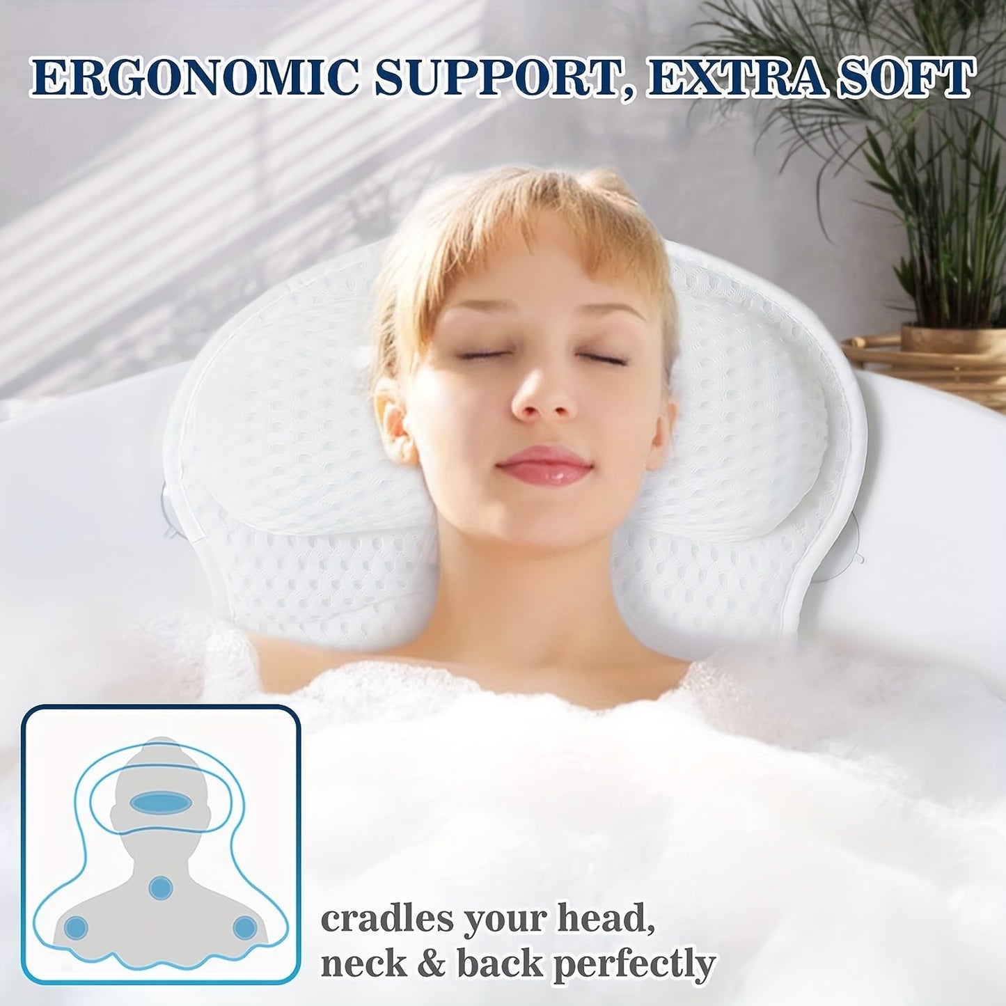 Ergonomisk badkudde – nack- och ryggstöd, halkfri, snabbtorkande spa-tillbehör