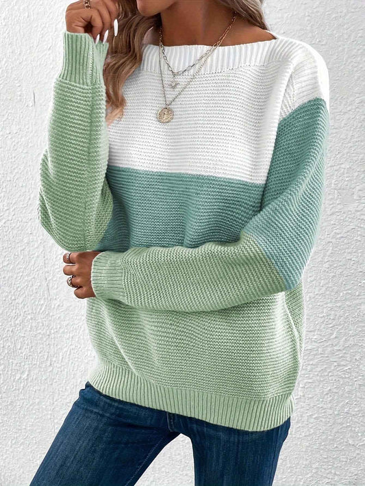 Stilvoller dreifarbiger Damen-Strickpullover für jeden Anlass