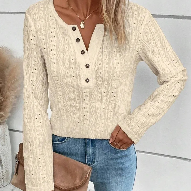 Elegante V-hals Trui met Knoopdetails