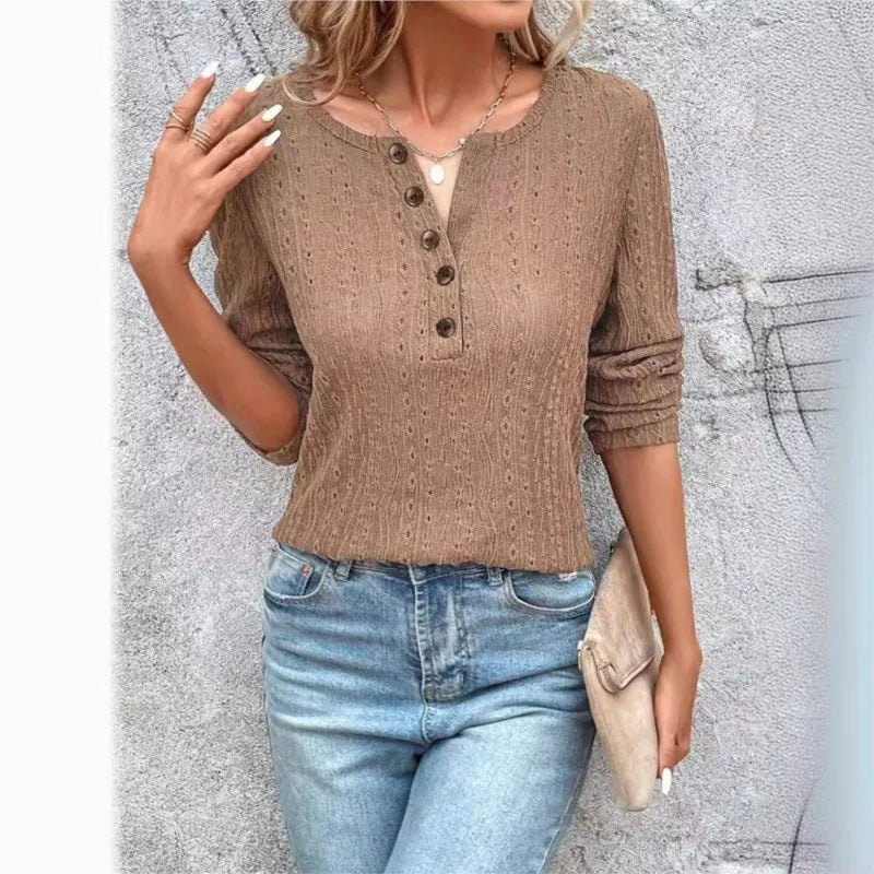 Elegante V-hals Trui met Knoopdetails