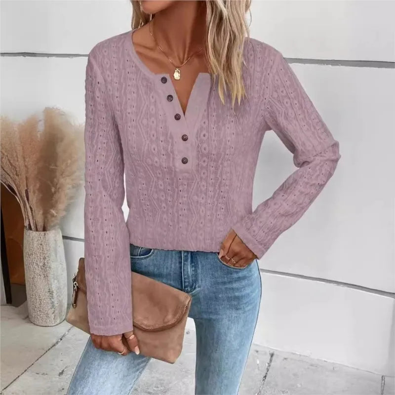 Elegante V-hals Trui met Knoopdetails