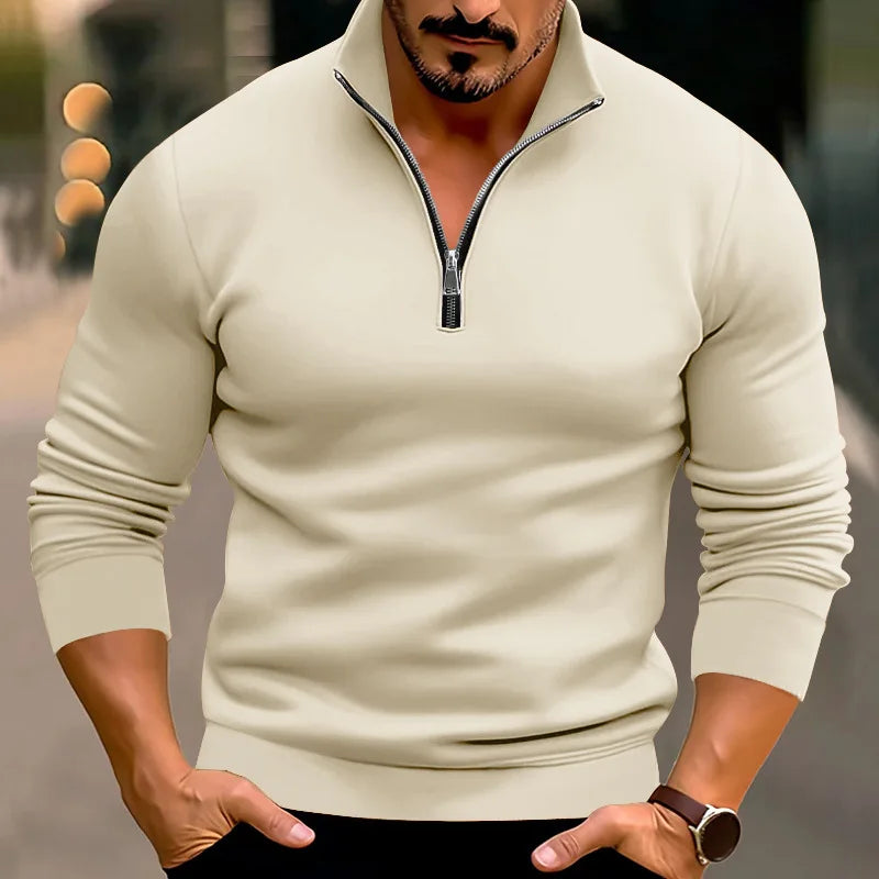 Heren Casual Zip Sweater met Opstaande Kraag