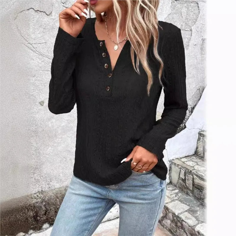 Elegante V-hals Trui met Knoopdetails
