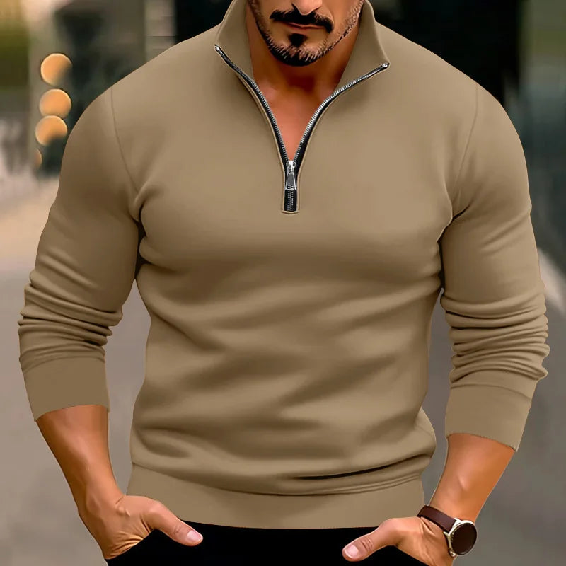 Heren Casual Zip Sweater met Opstaande Kraag