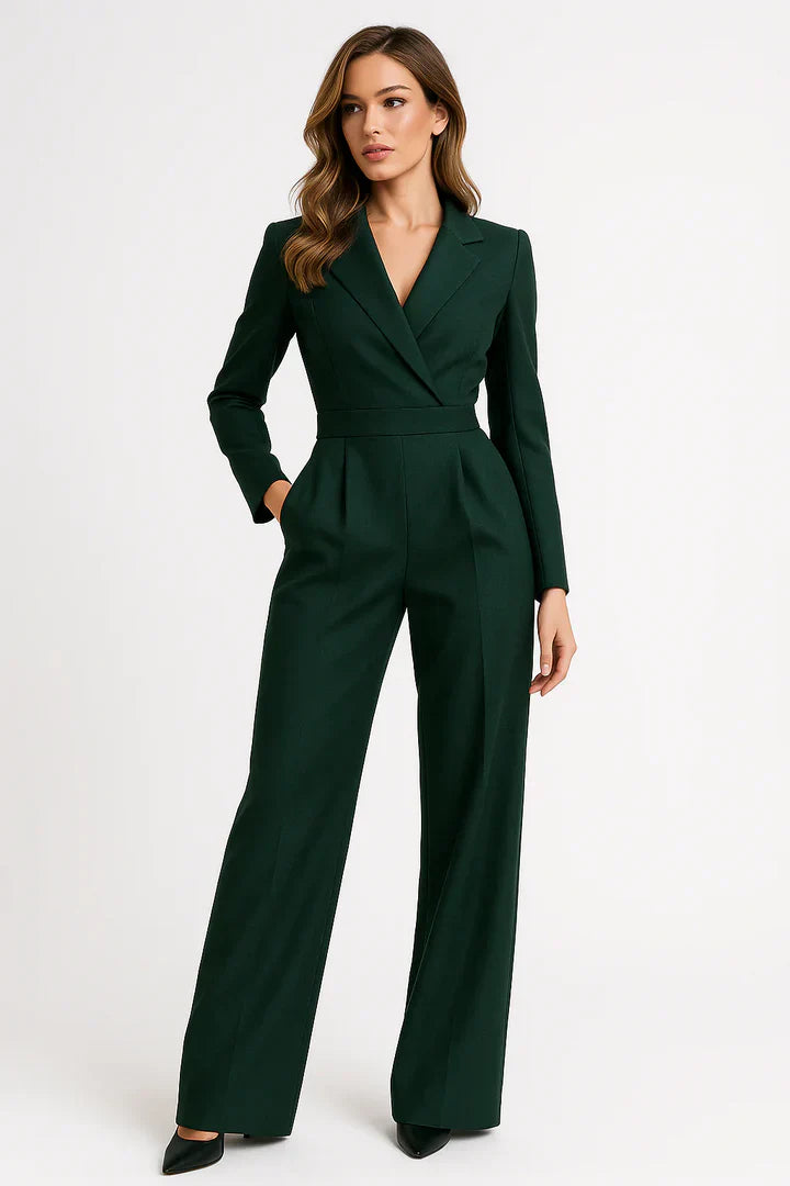 Zaan Combinaison Blazer Femme – Pièce Unique à Revers en V & Jambes Évasées avec Coupe Élégante Moderne