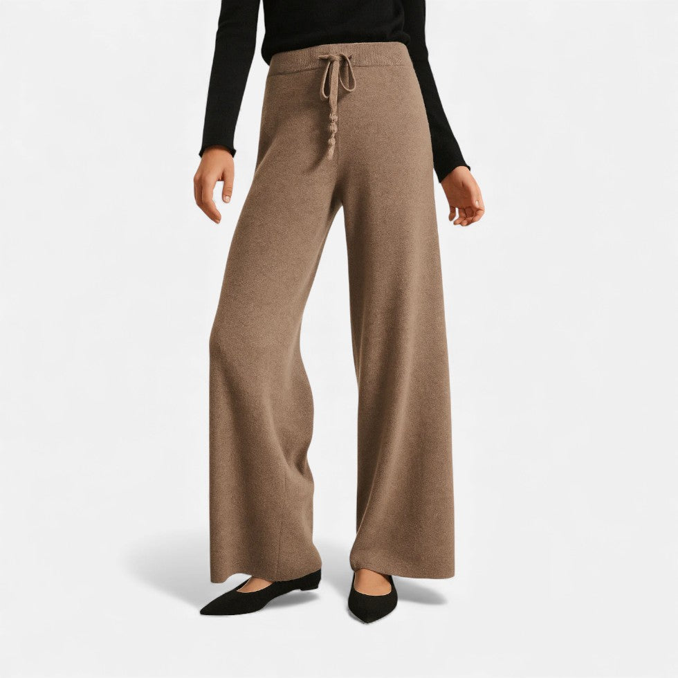 Kvinders cashmere strikbukser med bred ben