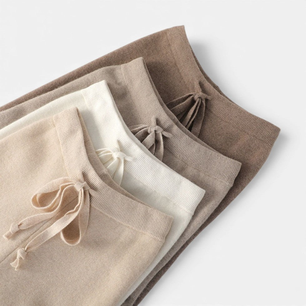 Kvinders cashmere strikbukser med bred ben