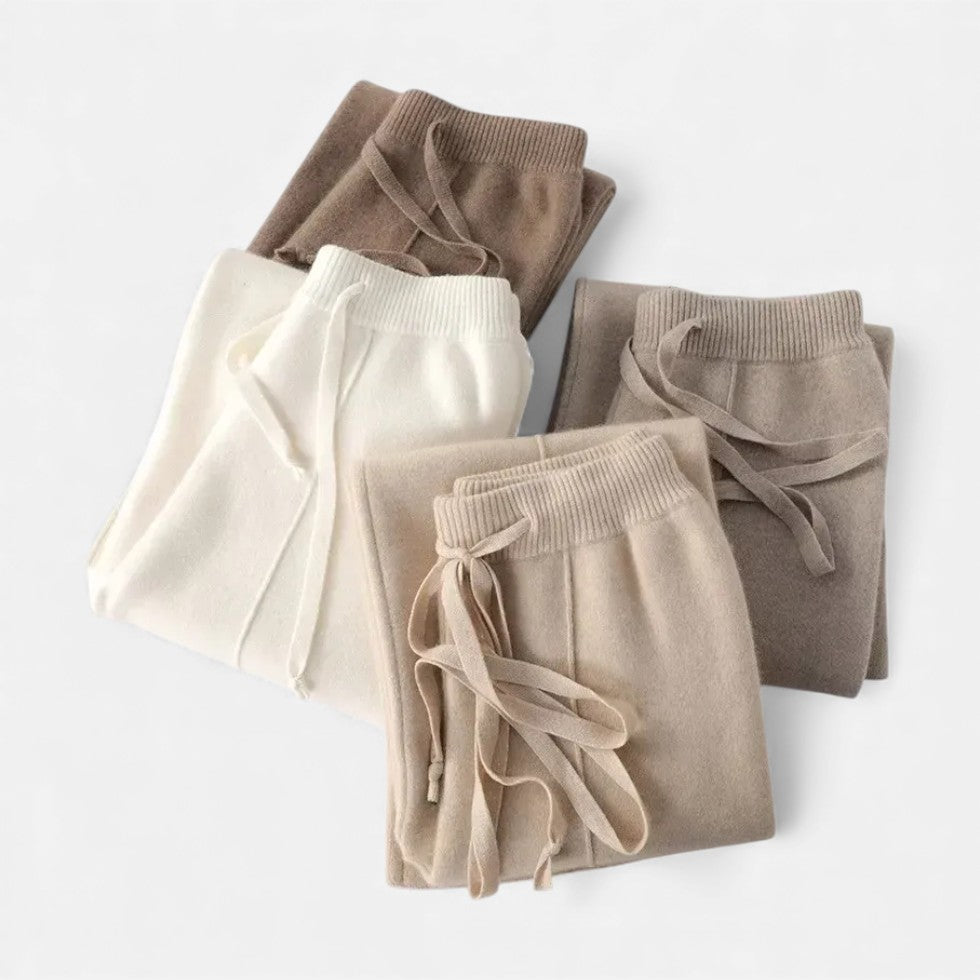 Kvinders cashmere strikbukser med bred ben