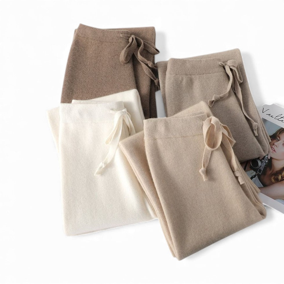 Kvinders cashmere strikbukser med bred ben