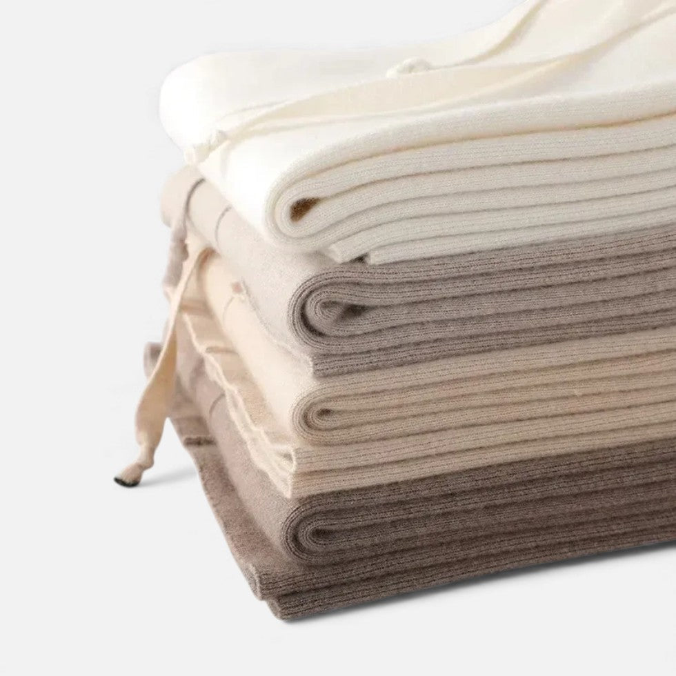 Kvinders cashmere strikbukser med bred ben