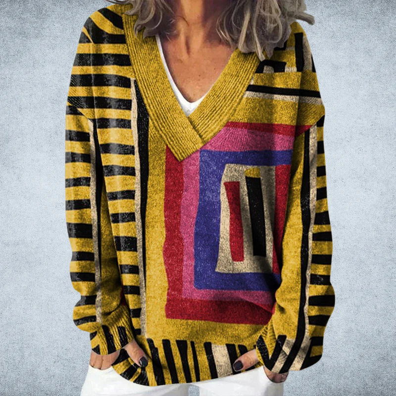 Pryselora - Pull Vintage Imprimé – Style Audacieux et Confort Quotidien