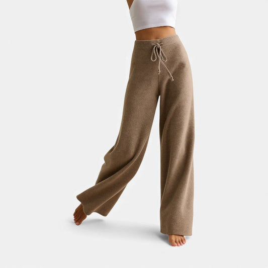 Kvinders cashmere strikbukser med bred ben