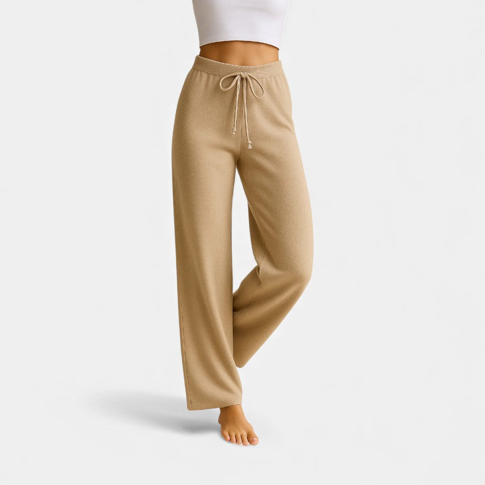 Kvinders cashmere strikbukser med bred ben