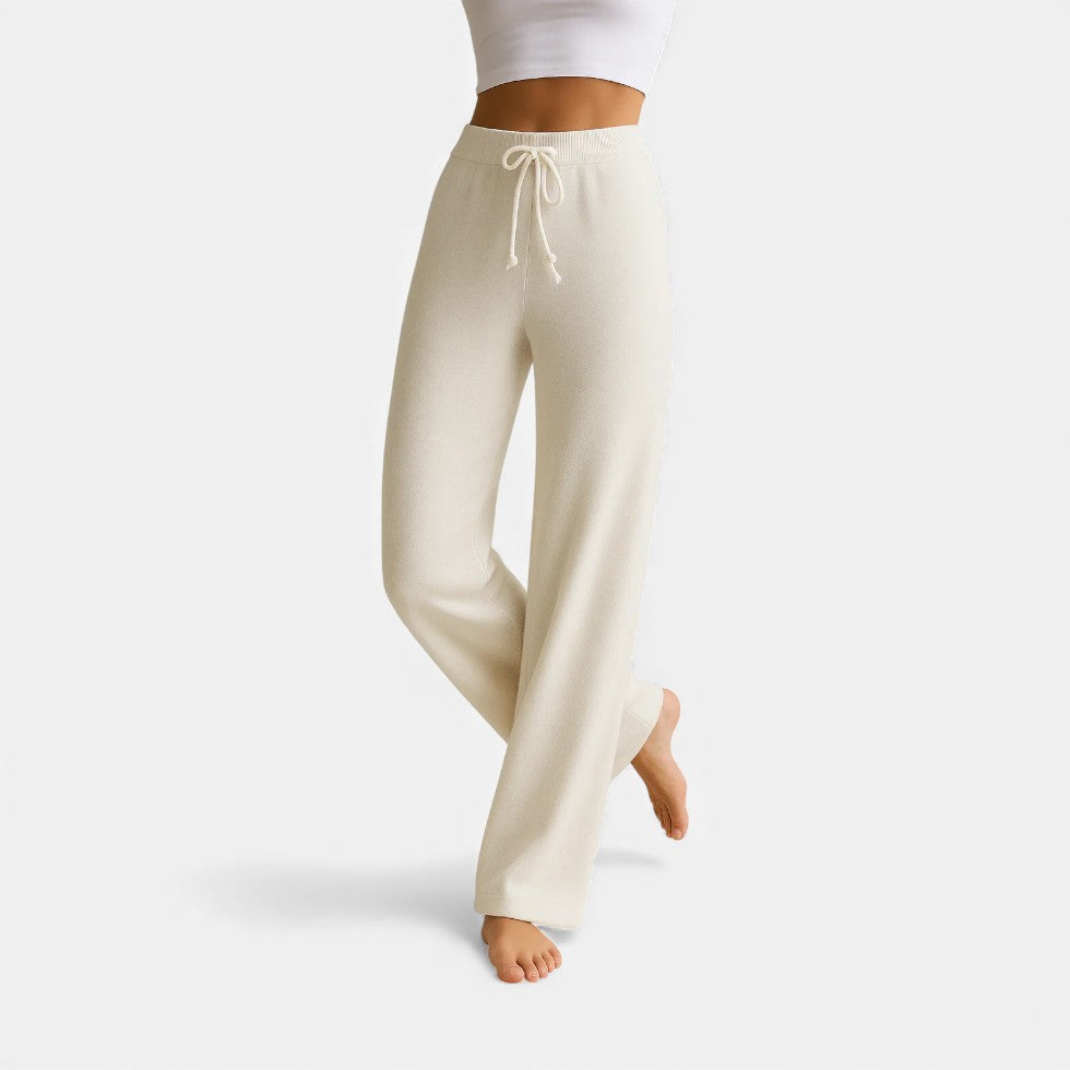 Kvinders cashmere strikbukser med bred ben