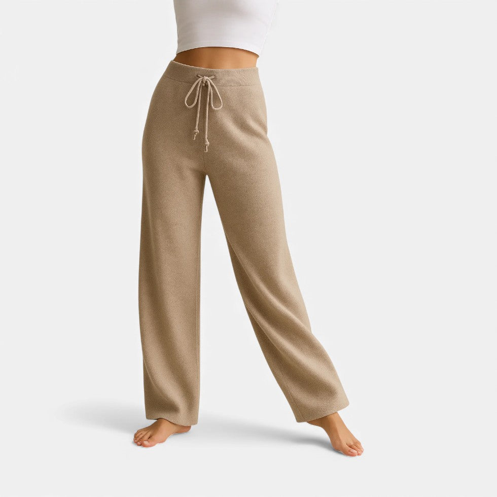 Kvinders cashmere strikbukser med bred ben